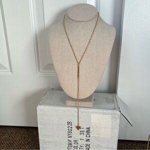 Gold tone y lariat chain necklace triangle charm pendant dainty thin
